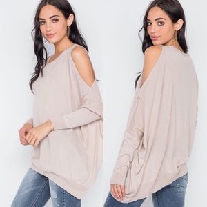 New Asymmetrica Hem Seam Cold Shoulder Sweater Top